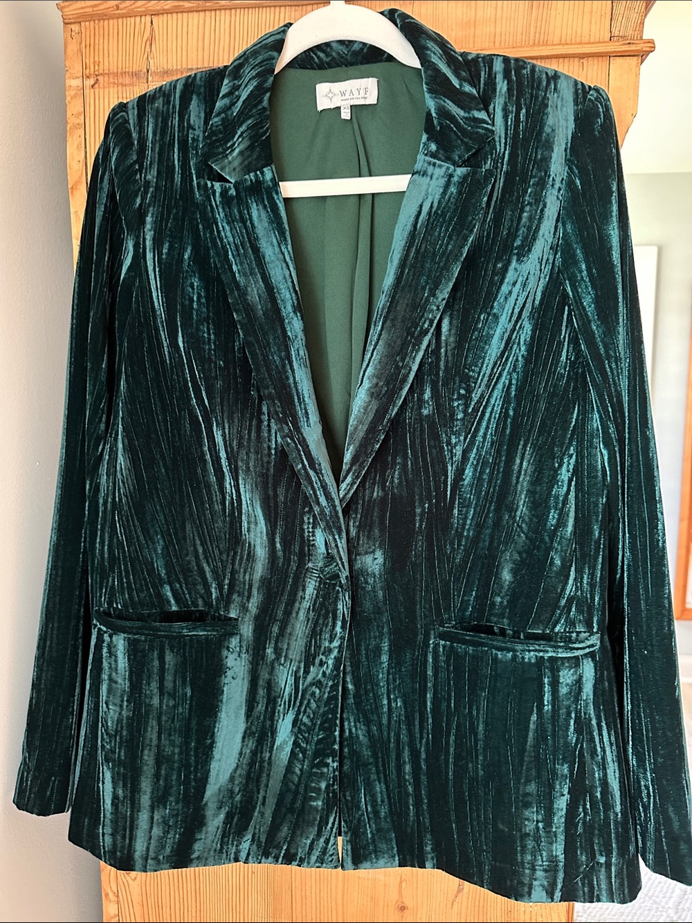 Wayf Teal Velvet Blazer Jacket